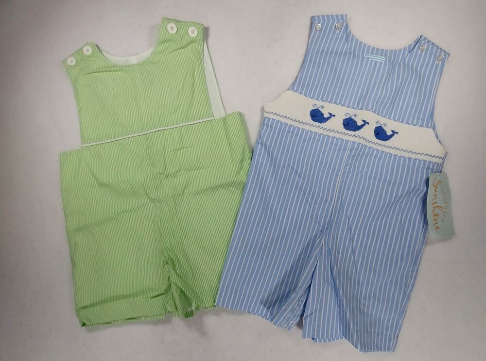 NWT Southern Sunshine Smocked Jon Jon & NWOT Remember Nguyen Rompers 2T Whales